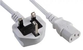 LEAD UK PLUG TO IEC SOCKET C13 WHITE 1M PE01052