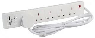 EXT LEAD 5 GANG WITH USB  WHT 2M 2068SU WHT