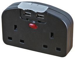 TRAVEL ADAPTOR EURO 2 WAY WITH USB BLK PEL00425