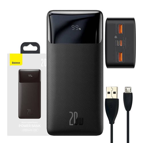 LiPo Powerbank 30000mAh 20W 3A 2xUSB, USB-C, black BIPOW BASEUS PPBD050401 6932172618278