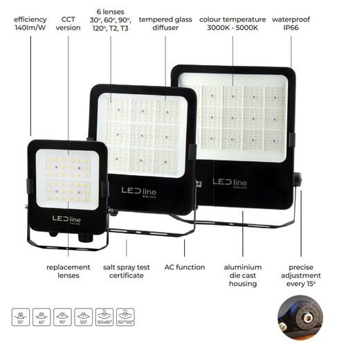 LED floodlight PRIME, 230Vac, 150W, 21 000lm, 140lm/W, CCT 3000K 4000K 5000, IP66, 120° 202788 5905378202788