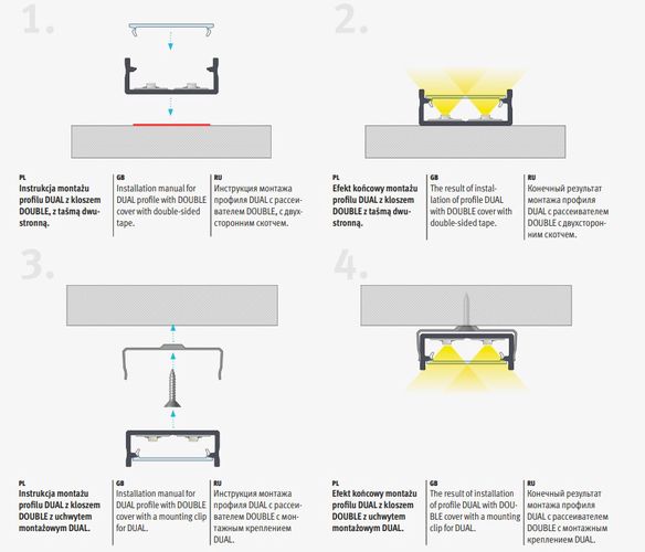 LED profile for LED strips, black anodized, wide, DUAL, 2m, LUMINES PROF-DUAL-2Mb