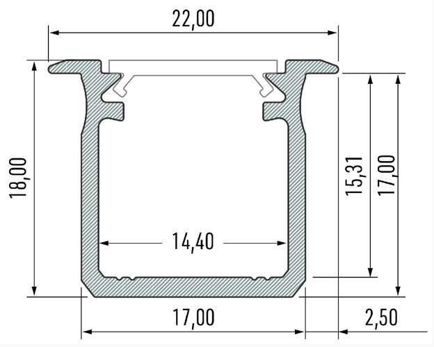 Aluminum profile for LED strips recessed, deep, G, 1m LUMINES PROF-G-1Ms