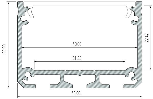 LED profile aluminum anodized, Wide, ILEDO, 1m, LUMINES PROF-ILEDO-2Ms 5901854777672