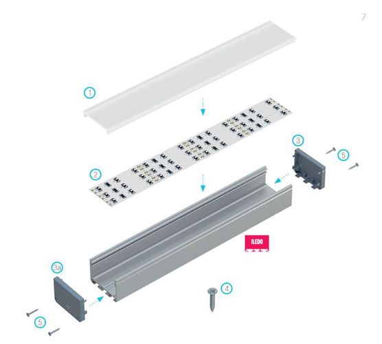 LED profile aluminum anodized, Wide, ILEDO, 1m, LUMINES PROF-ILEDO-2Ms 5901854777672