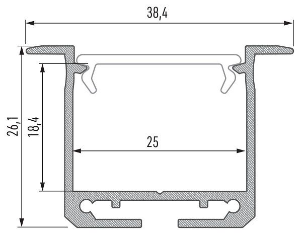 Aluminum profile for LED strips recessed, wide, deep, inDILEDA, 2.02m LUMINES PROF-INDILEDA-2Ms 5902973363319