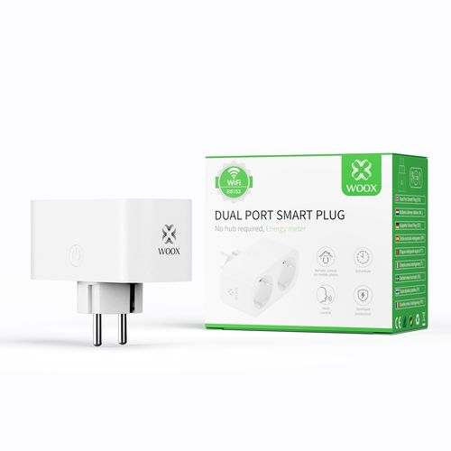 Smart dual socket Wi-Fi, 3680W, IP20, energy monitoring and timer, white, WOOX R6153 8435606735667