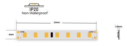 LED strip 24Vdc, 210LED/m, CRI >90, 3000K, IP20, 5mm PCB RS2835-24V-210D-5-20