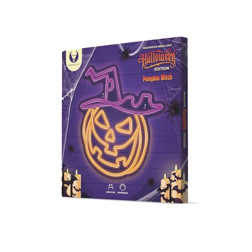 Neon LED Light PUMPKIN WITCH purple-yellow + USB FPNE17 Forever Light RTV100295 5900495156860