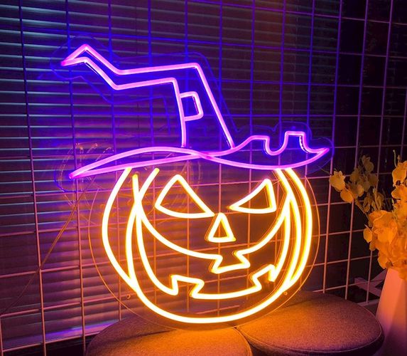 Neon LED Light PUMPKIN WITCH purple-yellow + USB FPNE17 Forever Light RTV100295 5900495156860