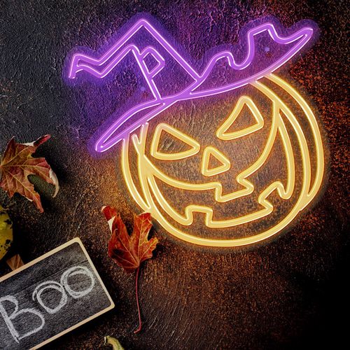 Neon LED Light PUMPKIN WITCH purple-yellow + USB FPNE17 Forever Light RTV100295 5900495156860