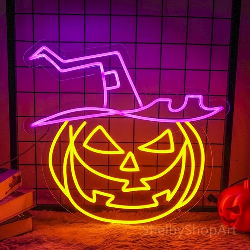 Neon LED Light PUMPKIN WITCH purple-yellow + USB FPNE17 Forever Light RTV100295 5900495156860