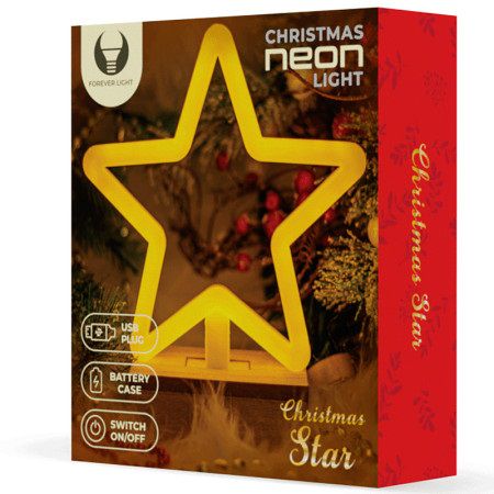 Neon Wood Stand LED STAR warm white, 5V USB / 3xAA, FLNW04 Forever Light RTV100428 5900495268624