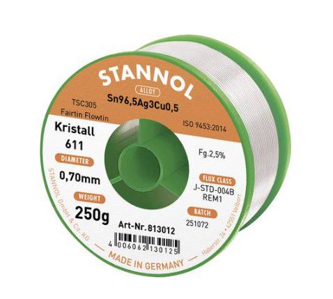 Solder wire Sn96,5/Ag3/Cu0,5 0.70mm 250g with flux Stannol S/813012