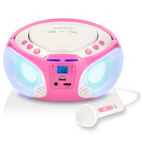 Portable FM Radio CD/MP3/USB Microphone & Light Effects Pink SCD-650PK 8711902034971