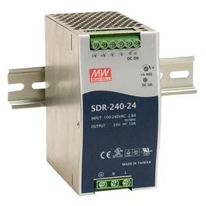 240W slim and high efficiency DIN rail power supply 48V 5A with PFC, MEAN WELL SDR-240-48