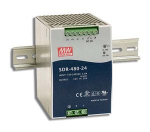 480W slim and high efficiency DIN rail power supply 48V 10A with PFC, MEAN WELL SDR-480-48