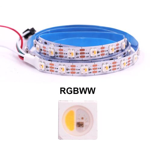 LED strip digital RGB+W 3000K, 18W/m, 5Vdc, white pcb SK6812-60RGB