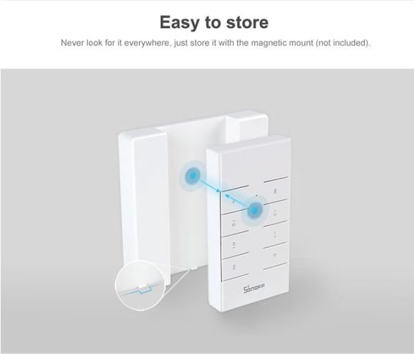 Remote control SONOFF RM433R2, 433 MHz, constant frequency, 8 buttons, can be installed in SONOFF RM433-BASE magnetic holder. SONOFF-RM433 6920075727623