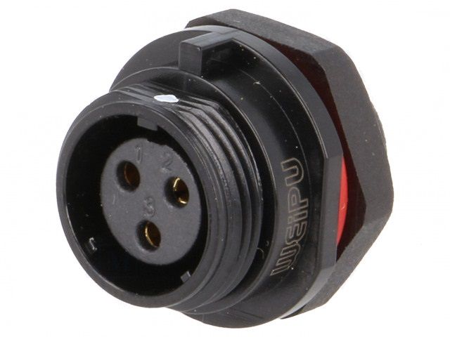 Socket, female, for panel mounting SP13 3p. external thread WEIPU SP1312/S3