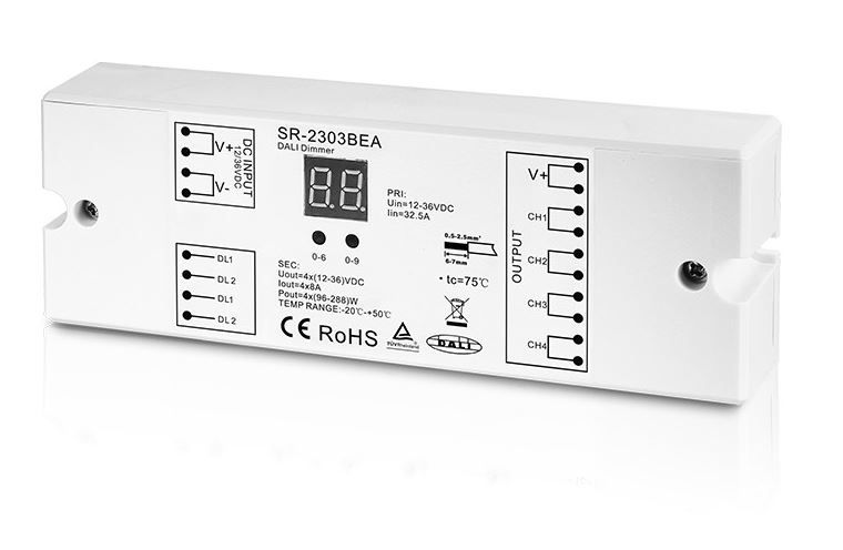 DALI LED Dimmer, 12-36Vdc, 4 channels, 4x8A, Sunricher SR-2303BEA