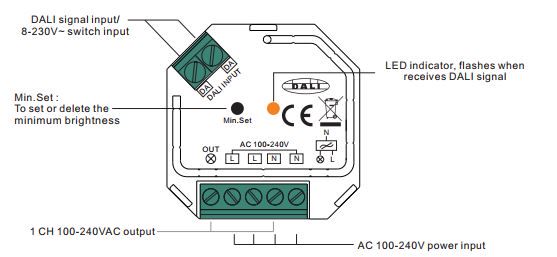 Lighting system's DALI controller, TRIAC + PUSH-DIM 230Vac, 200W, Sunricher SR-2303SAC-HP