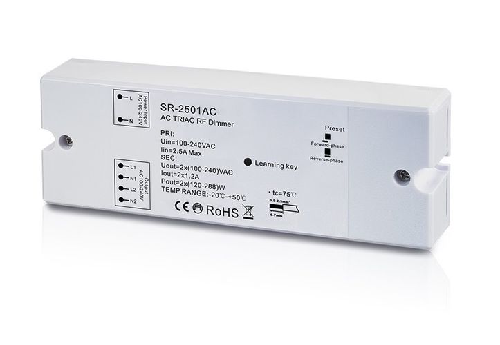 Lighting systems receiver dimmer 230V, two channel, TRIAC, Easy-RF series, Sunricher SR-2501AC