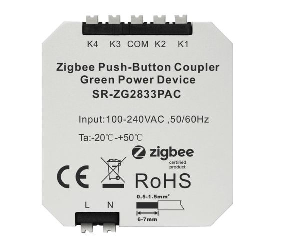 Lighting controller, ZigBee, 4 binary inputs, works with Philips HUE, Sunricher SR-ZG2833PAC-FOH 0000100001000