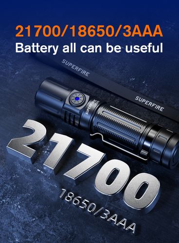 Tactical flashlight 20W, 1700lm, IP44, rechargable USB C, with 21700 4000mAh battery SUPERFIRE-A20 6975515773555