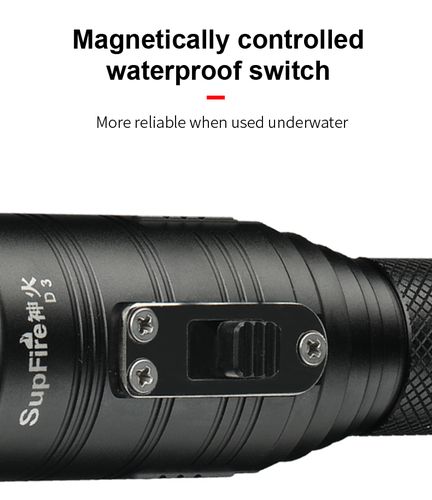 Diving flashlight, 10W CREE XML2, 770lm, IPX8 with 18650 rechargable battery and charger SUPERFIRE-D3 6956362901698