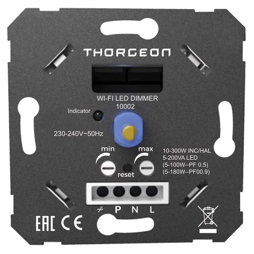 Light dimmer 230V 5-300W triac type, knob and WiFi controllable, THORGEON THORGEON-10002