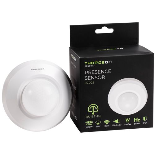 PIR motion and presence detector, 230Vac, 1000W, 20m, recessed or surface mounted, white THORGEON-02023 4751029898555