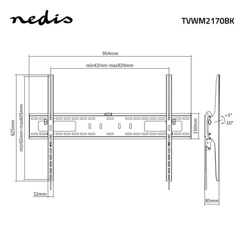 Tiltable TV Wall Mount 60-100" (Max. 75kg), Black TVWM2170BK 5412810327720
