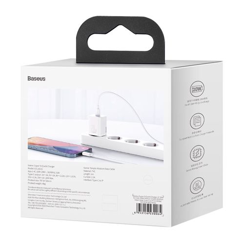 Wall Quick Charger Super Si 20W USB-C QC3.0 PD with Lightning 1m Cable, White TZCCSUP-B02 6953156230064; 6953156232433
