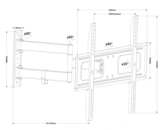 Wall Mount Full Motion TV 37-70" (max 50kg) UCH0210