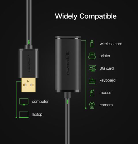 Cable extender active USB AM - AF 20m black US121 UGREEN UGREEN/10324 6957303813247