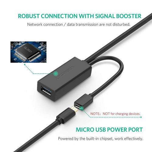 Cable extender USB3.0 10m with microUSB socket for external power US175 UGREEN UGREEN/20827 6957303828272