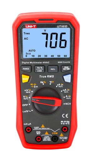 Digital Multimeter, 1000V DC/AC, 20A DC/AC, 60M?; 60mF;  10MHz; -40°C~1000°C; Auto range, UNI-T UT161D 6935750516164