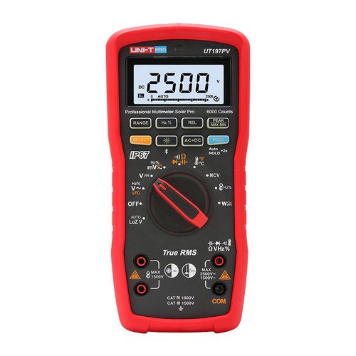Multimeter-Solar Pro, 2,5kV DC, 1kV AC, 10A AC/DC, 60M?; 60mF; 1MHz; 1000?, TRMS, 5m drop, IP67, Bluetooth, CAT IV 1000V&CAT III 1500V, UNI-T UT197PV 6935750519714