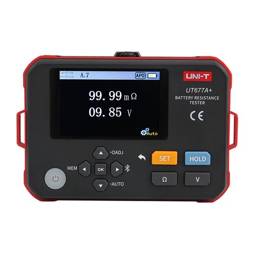 Battery resistance tester, 0.000mOm~3Om; 0.000V~71.00V; 4 terminal test method; Data storage : 500sets, Bluetooth, UNI-T UT677A+ 6935750567715