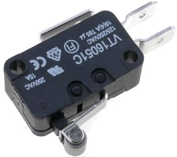 Snap switch; ON-(ON) nonfixed; 3pins. 16A/250VAC SPDT 20x17.5x6.4mm; 6.3 mm connectors; with 12mm lever and roller HIGHLY VT16051C