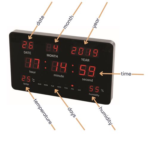 LED Wall Clock with Temperature & Humidity Display WC219 5410329713577