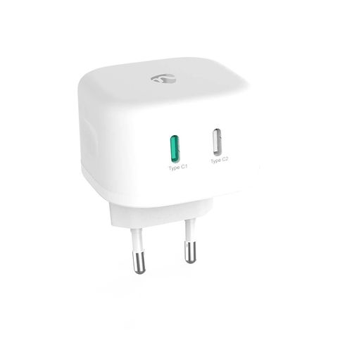 Wall Charger | 45 W | GaN | Quick charge feature | 2.25 / 3.0 A | Number of outputs: 2 | 2x USB-C™ | Automatic Voltage Selection | White WCGPD45W100WT 5412810448180