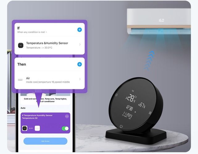 Smart temperature and humidity station with IR remote control for AC, Wi-Fi TUYA WHS20S 6976037361954