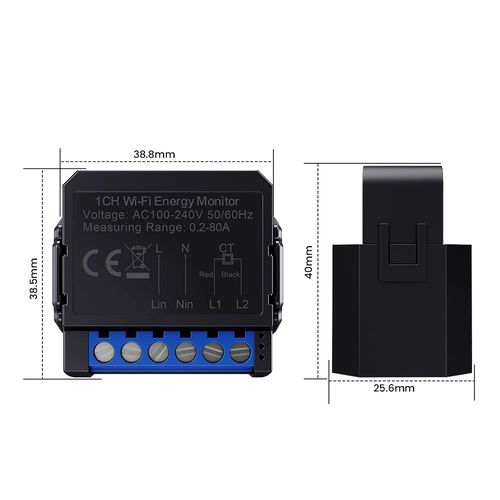 Smart power meter with current clamp, 230Vac, 02-80A, Wi-Fi, TUYA WPM16 6976037361633