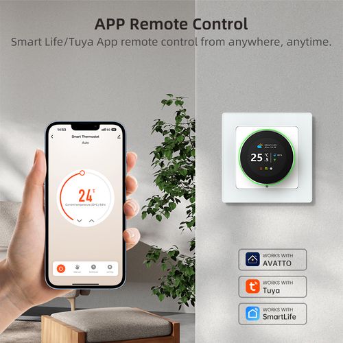 Smart thermostat for water heating floor valves control, rotary, Wi-Fi, TUYA WT20R-WH-3A-W 6976037362494