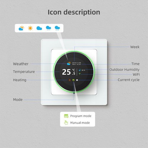 Smart thermostat for water heating floor valves control, rotary, Wi-Fi, TUYA WT20R-WH-3A-W 6976037362494