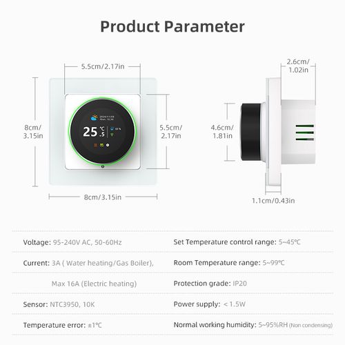 Smart thermostat for water heating floor valves control, rotary, Wi-Fi, TUYA WT20R-WH-3A-W 6976037362494