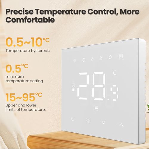 Smart thermostat for water heating floor valves control, 3A, Wi-Fi, white, TUYA / Smart Life WT410-WH-3A-W