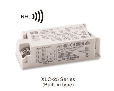 25W Constant Power Mode LED 700mA, 9-54V, NFC, 3in1 dimming, IP67, MEAN WELL XLC-25-H-BN